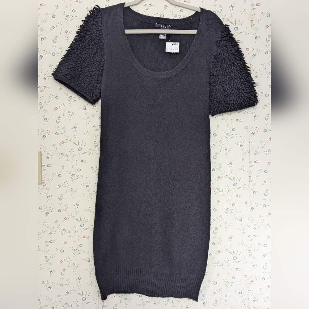 NWT MNG Mango XL Dress Textured Sleeve Wooly Date Night Out Black Warm